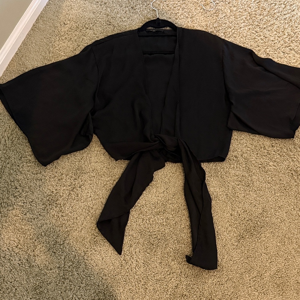 Olivaceous Black Tie-Front Blouse